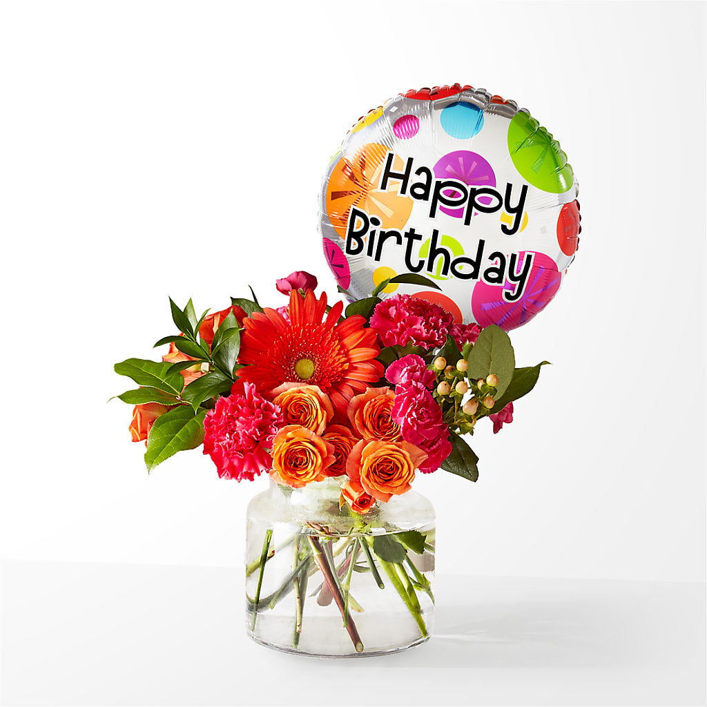 Fiesta Bouquet with Birthday Balloon – All Season Floral Llc, Saranac Lake NY