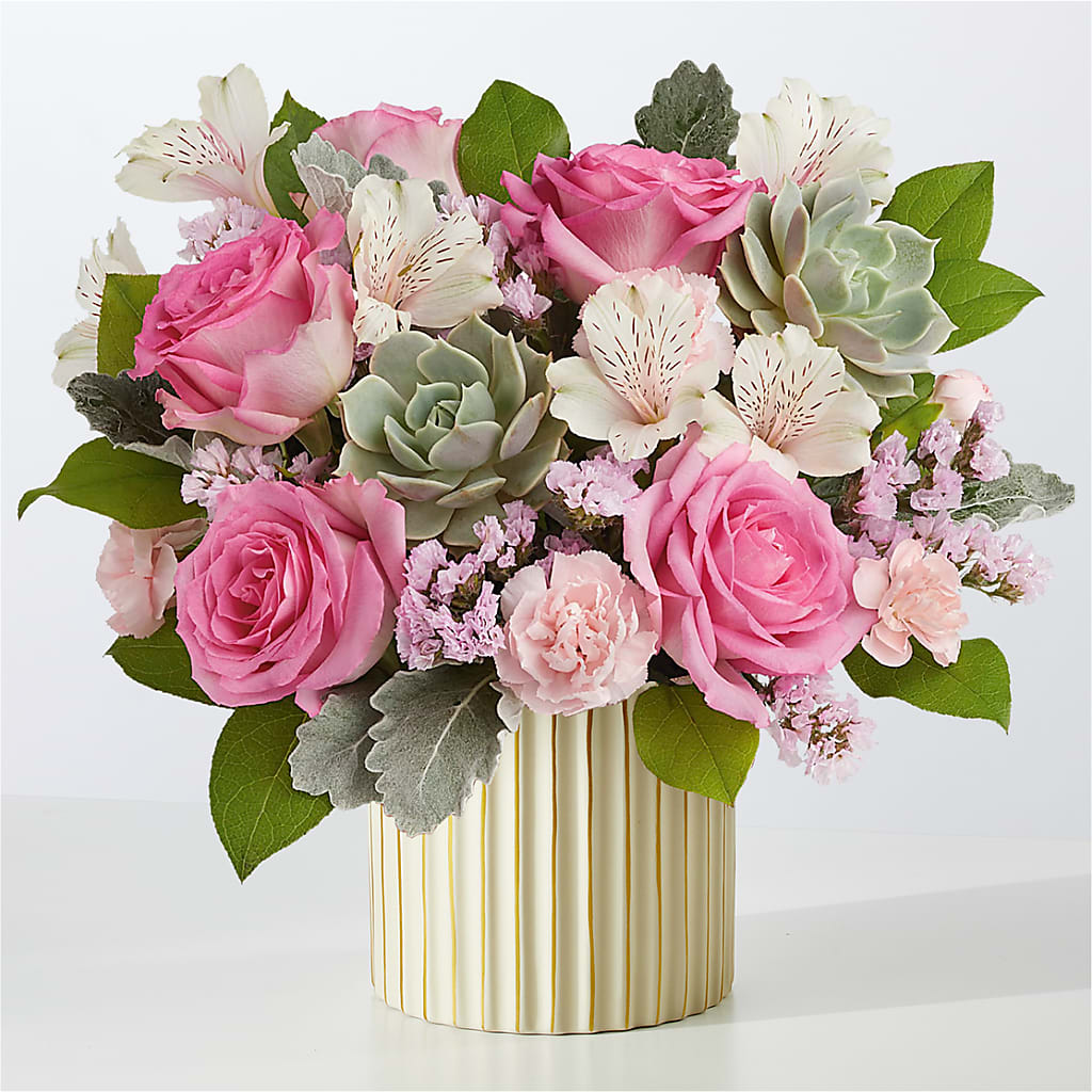 Dusty Rose Bouquet with Ivory Vase – All Season Floral Llc, Saranac Lake NY