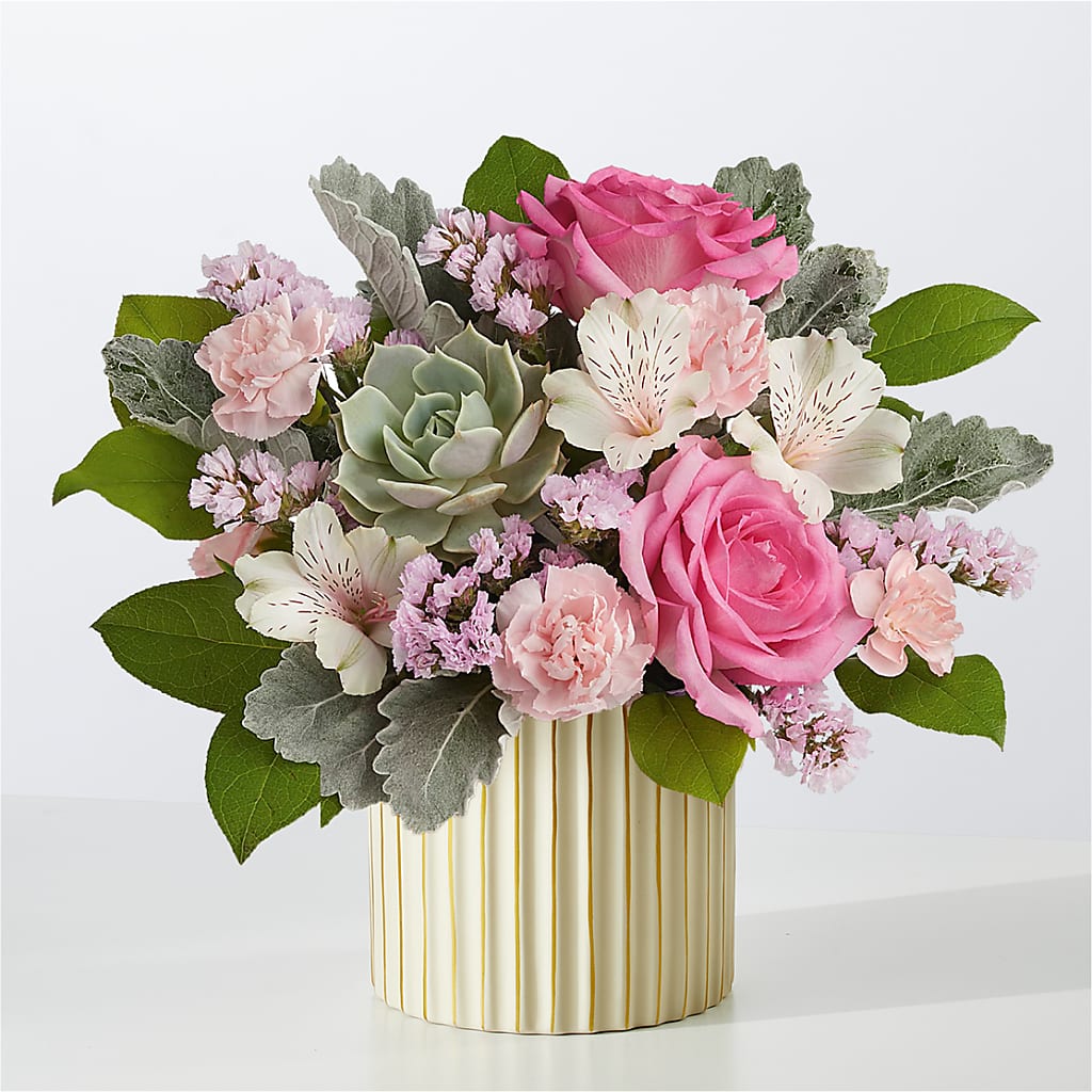 Dusty Rose Bouquet with Ivory Vase – All Season Floral Llc, Saranac Lake NY