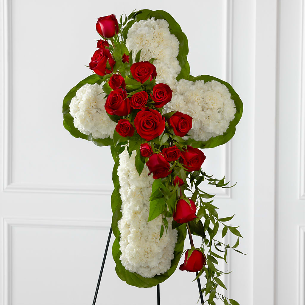 Floral Cross Easel – All Season Floral Llc, Saranac Lake NY