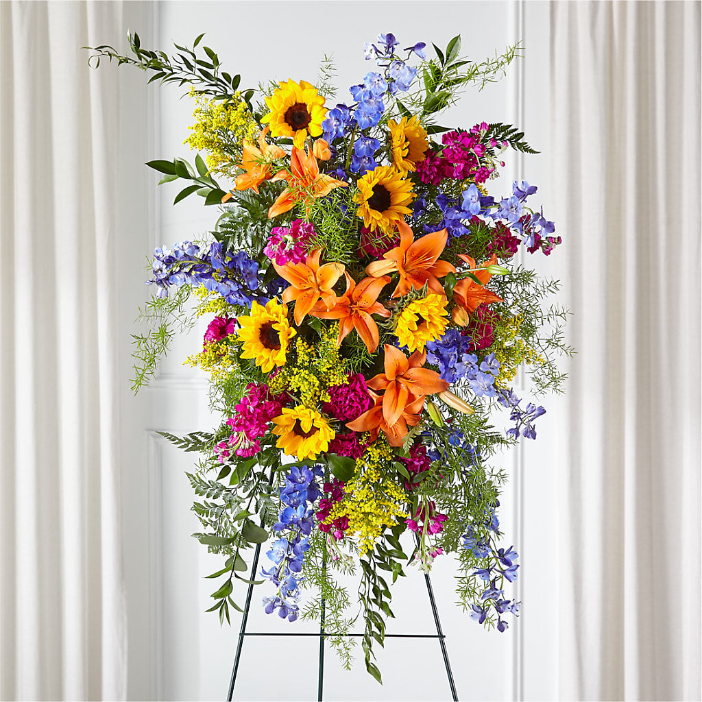 Sunlit Memories Standing Spray (Standard) – All Season Floral Llc, Saranac Lake NY