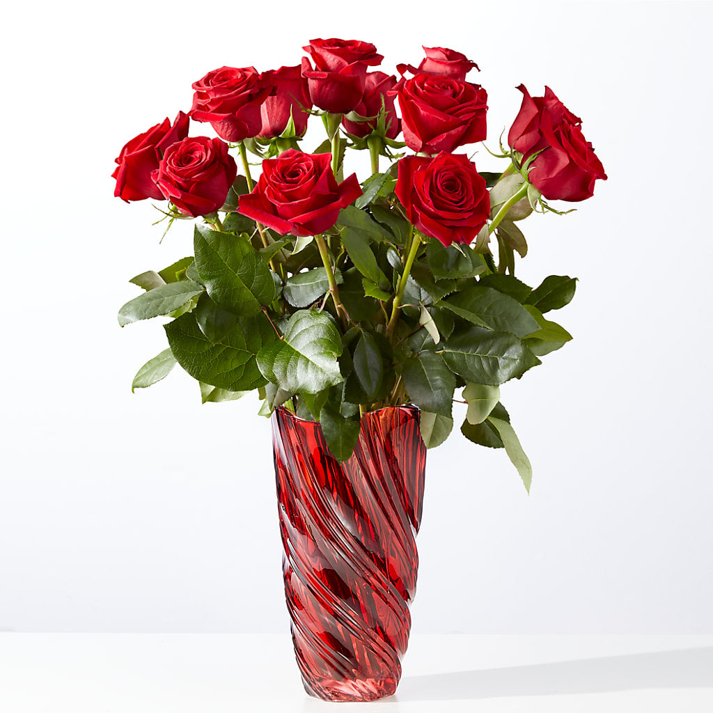 Classic Love Red Rose Bouquet with Luxe Swirl Vase – All Season Floral Llc, Saranac Lake NY