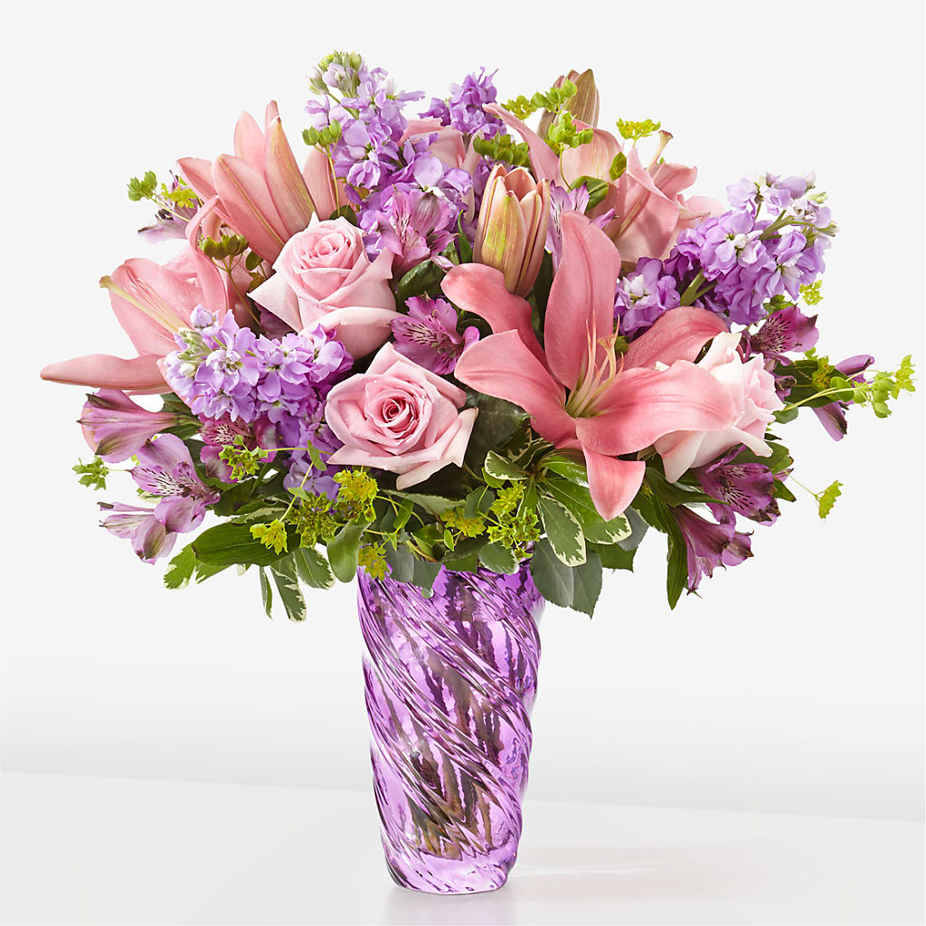 Precious Petals Bouquet with Luxe Swirl Vase – All Season Floral Llc, Saranac Lake NY