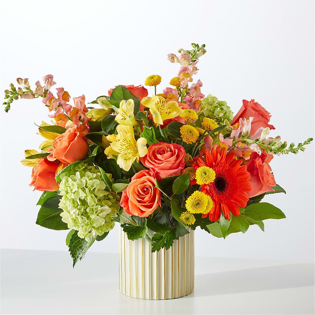 Autumn Sunshine Bouquet with Ivory Vase – All Season Floral Llc, Saranac Lake NY