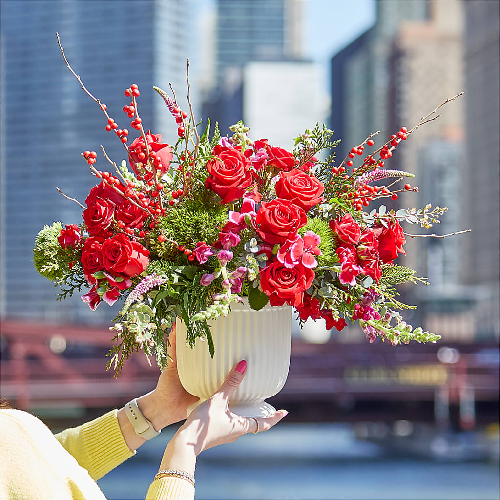 Big Red Bow Bouquet –  All Season Floral Llc, Saranac Lake NY