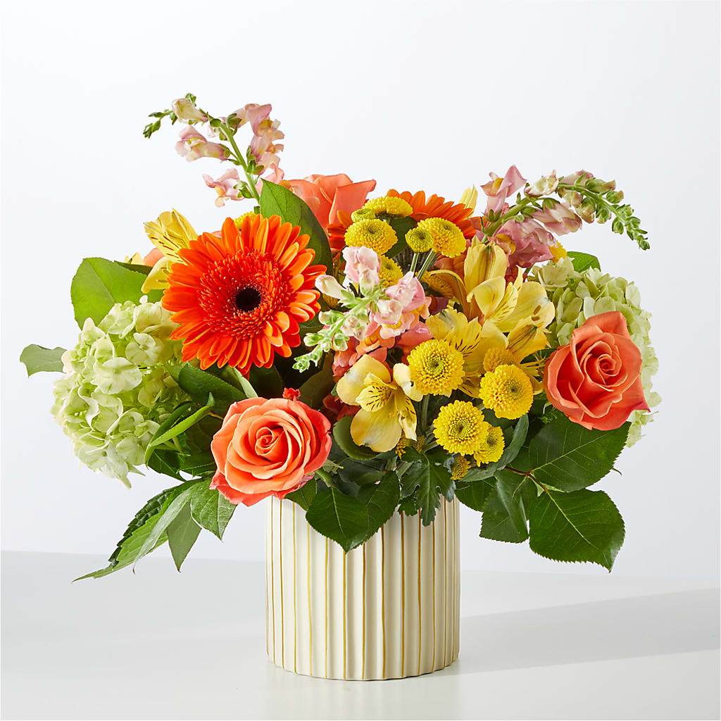 Autumn Sunshine Bouquet with Ivory Vase –  All Season Floral Llc, Saranac Lake NY